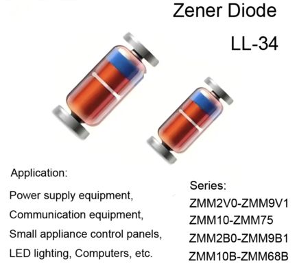 Dobra cena. LL-34 Opis pakietu Mini MELF SMD Dioda Zener 0,5W Zakres napięcia rozpraszania mocy 2,0-75V Składnik do projektowania elektronicznego w Internecie